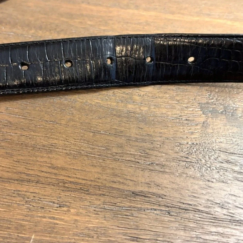 Brighton Men's Black Croco Embossed Italian Calfskin Leather Belt 38 Made In USA